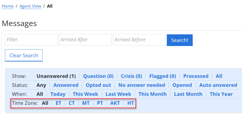 timezone filter in agent view
